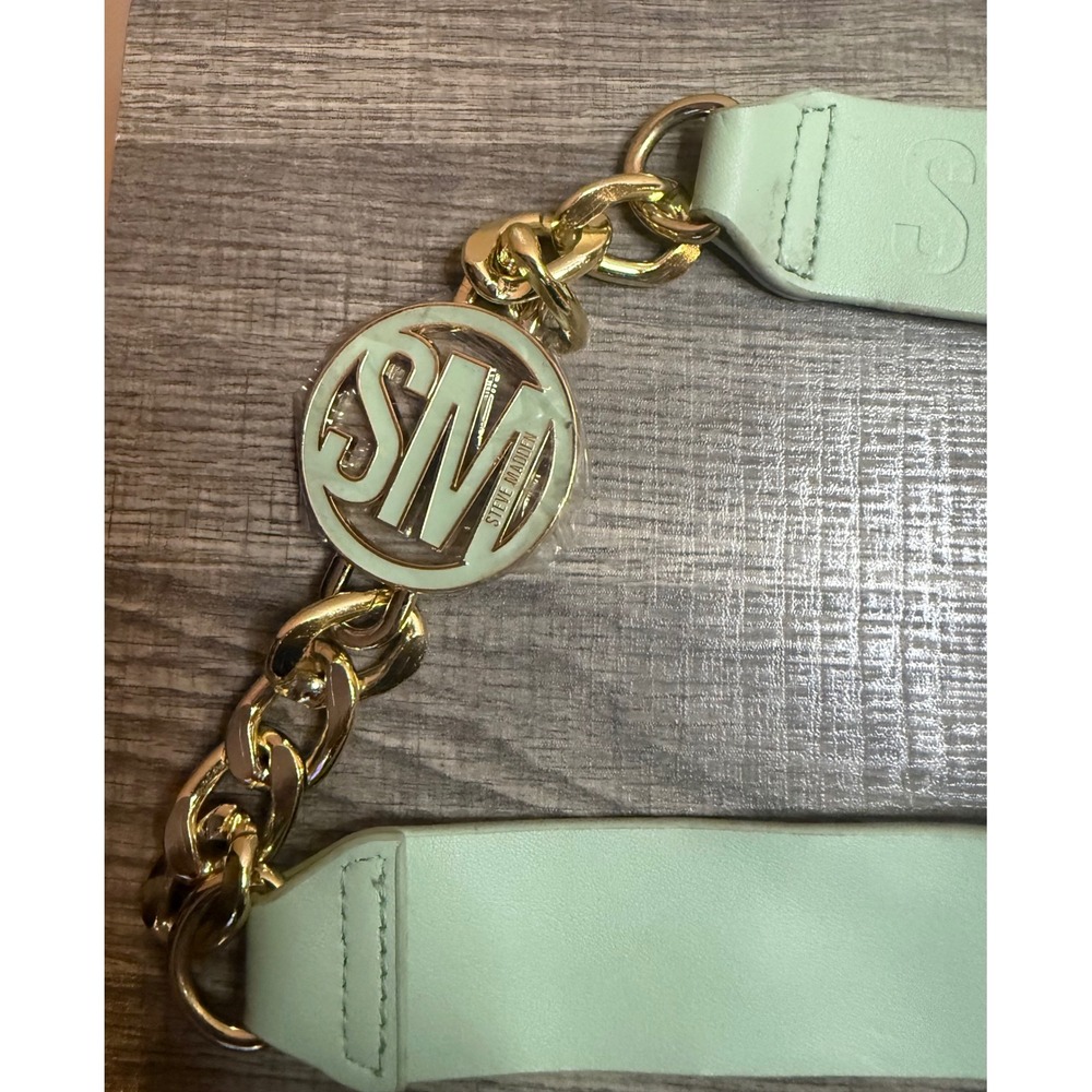 Steve Madden Sage Green Crossbody Phone Bag Guitar Strap Gold Chain Logo Mini - Picture 2 of 4